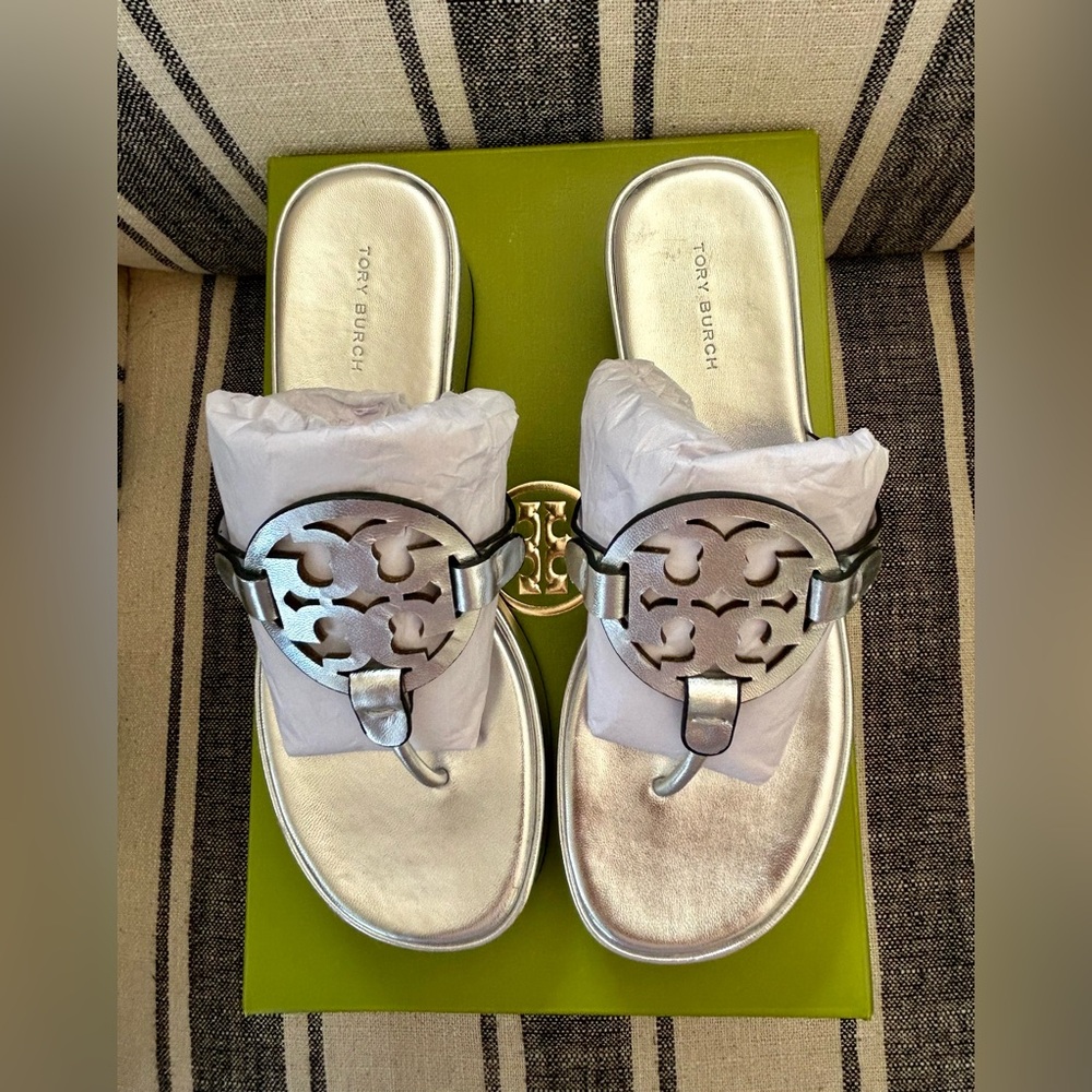 Tory Burch Silver Miller Platform Women's Sandals